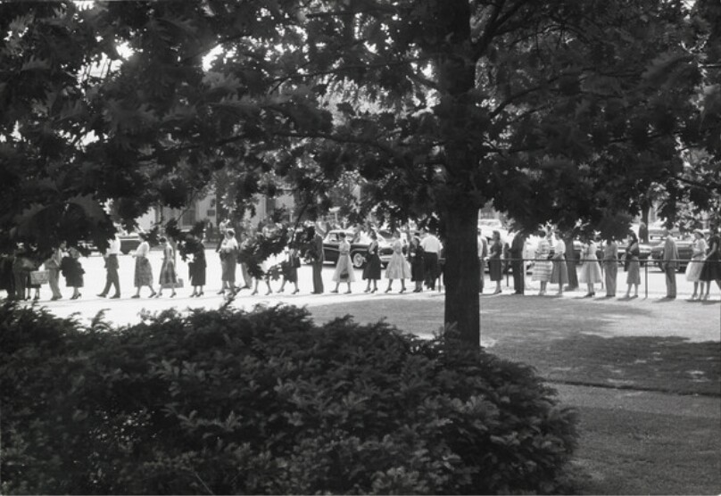 Bus Line-up in Washington, D.C. Everyday, Promptly at 4:30 p.m., Some 450,000 Federal Government Employees Queue for Busses and Trolleys to Take Them Home.