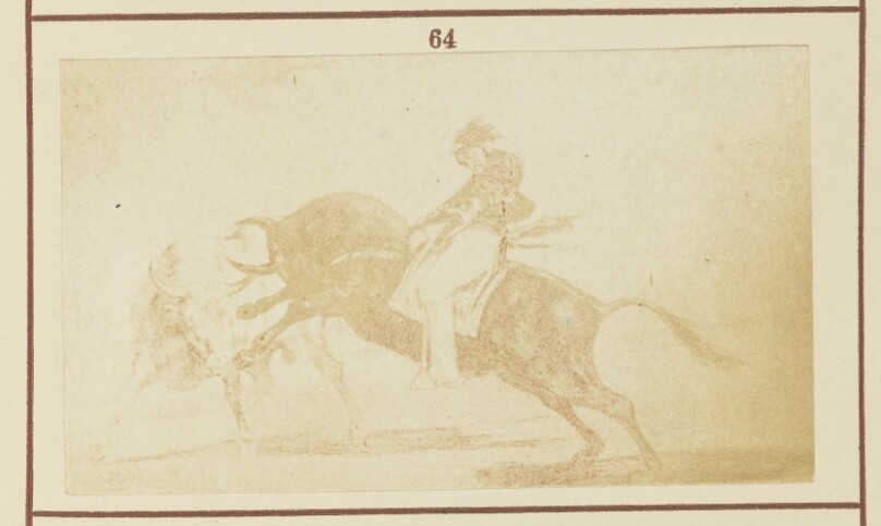 Mariano Ceballos Riding a Bull in the Bull-Ring at Madrid