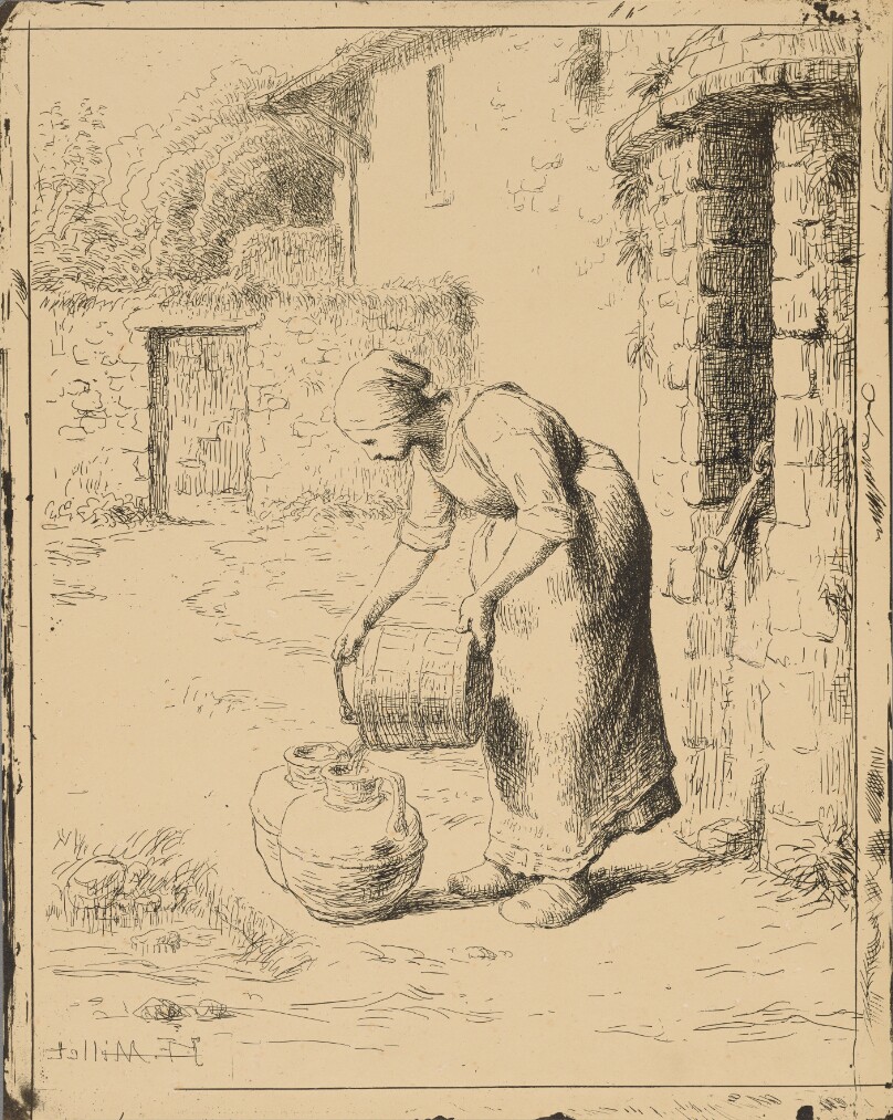 Femme Vidant Un Seau