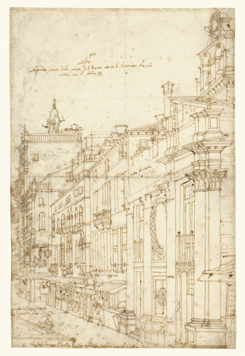 The Campo S. Basso: The North Side with the Church (recto); A Market Scene (verso)