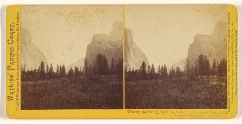 View up the Valley, from the foot of the Mariposa Trail, Yosemite Valley, Mariposa County, Cal.
