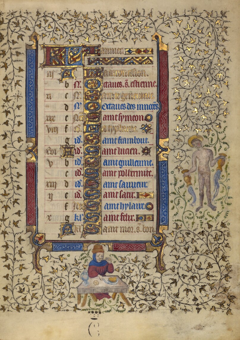 Calendar Page for January; Feasting; Aquarius