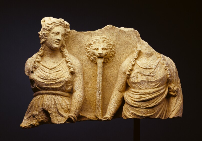 Fragment of a Relief of Two Women at a Fountain, from a Funerary Building