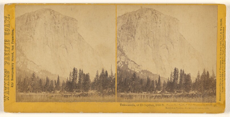 Tutocanula, or El Capitan, 3600 feet, from the foot of the Mariposa Trail, Yosemite Valley, Mariposa County, Cal.