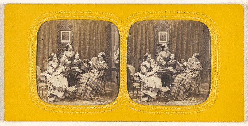 [Genre parlor scene with four women]