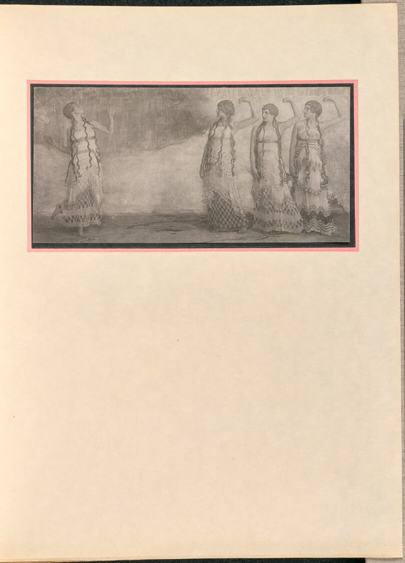 [Four female dancers as nymphs, with raised arms]