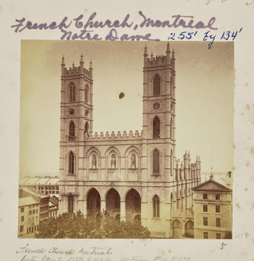 French Church Montreal. Notre Dame 255 feet by 134 feet. Contains over 11,000