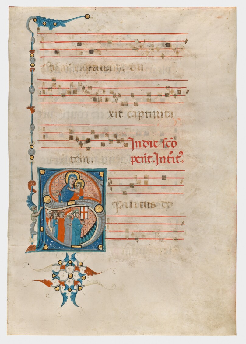 Initial S: Madonna and Child and a Procession of Lay Devotees, leaf from a gradual