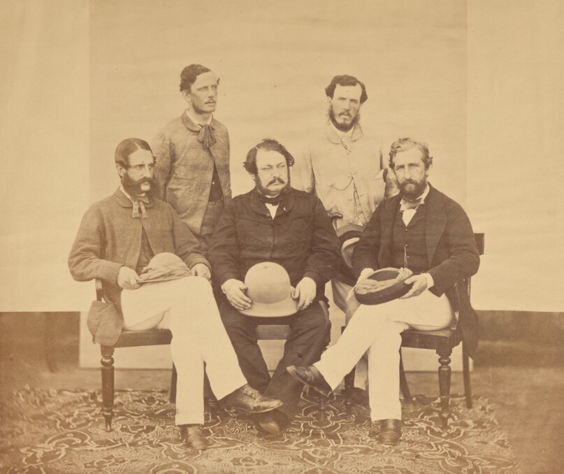 [Group portrait of five men, India]