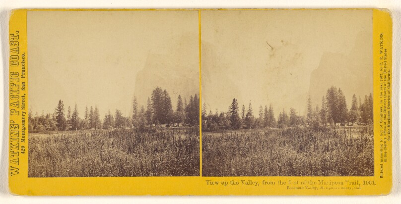 View up the Valley, from the foot of the Mariposa Trail, Yosemite Valley, Mariposa County, Cal.
