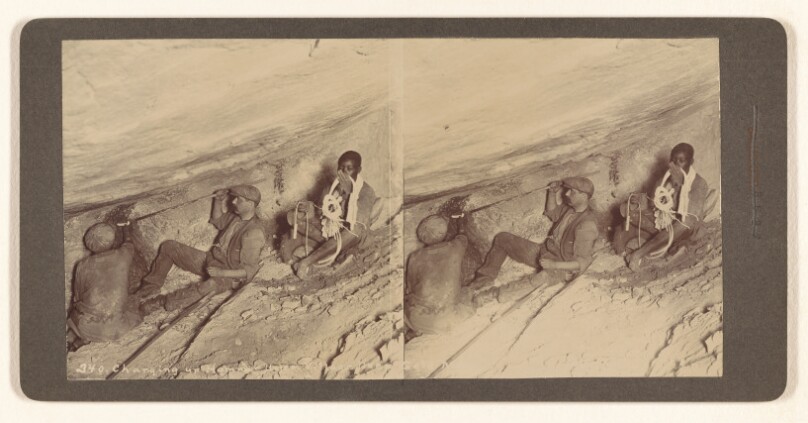 Charging up Hammer Holes. Village Deep (---illeg.) (recto); Cutting a Timber, Village Deep. (verso)