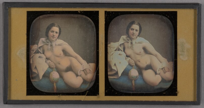 [Female Nude on Couch in Robe Holding a Chinese-like Lantern]