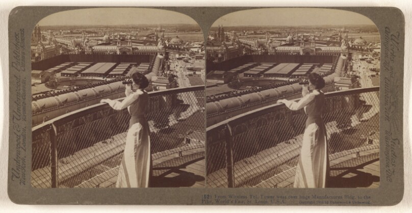 From Wireless Tel. Tower west over huge Manufactures Bldg. to the Pike, World's Fair, St. Louis, U.S.A.