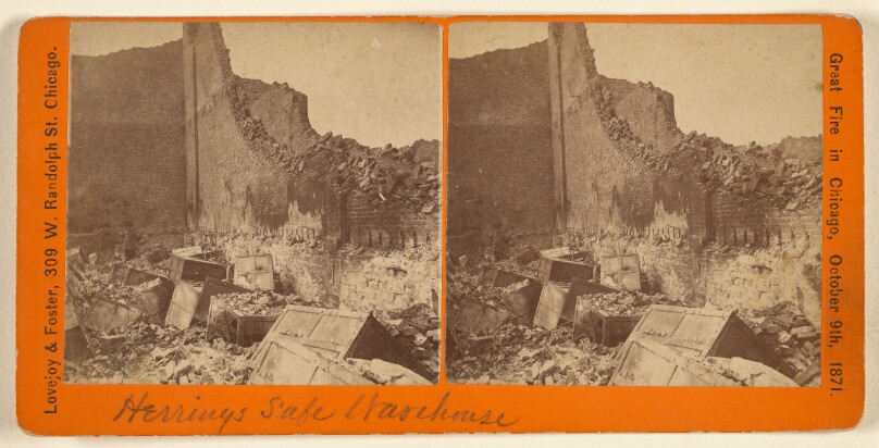 Great Fire in Chicago, October 9th, 1871. [Herrings Safe Warehouse]