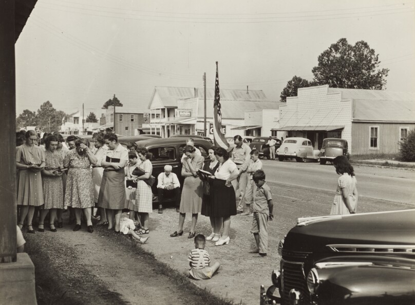 V.E. Day at a prayer meeting held on Main Street, Tomball, Texas