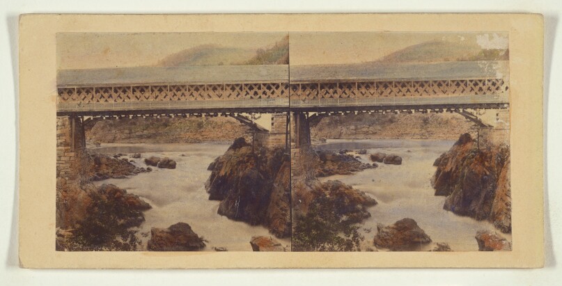 Hills and Dales of New England. At Bellows Falls, Vermont. The Bridge and Falls of the Connecticut, from the South Park...House.