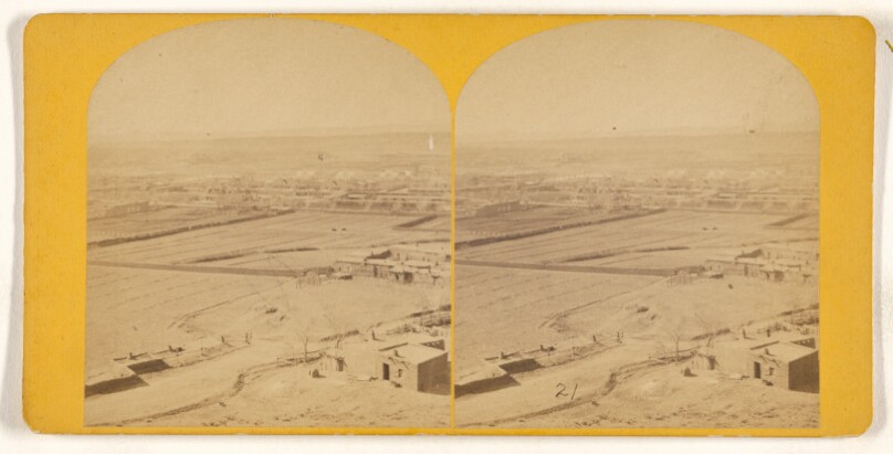 [High angle view of an unidentified desert village, possibly in southwestern United States]