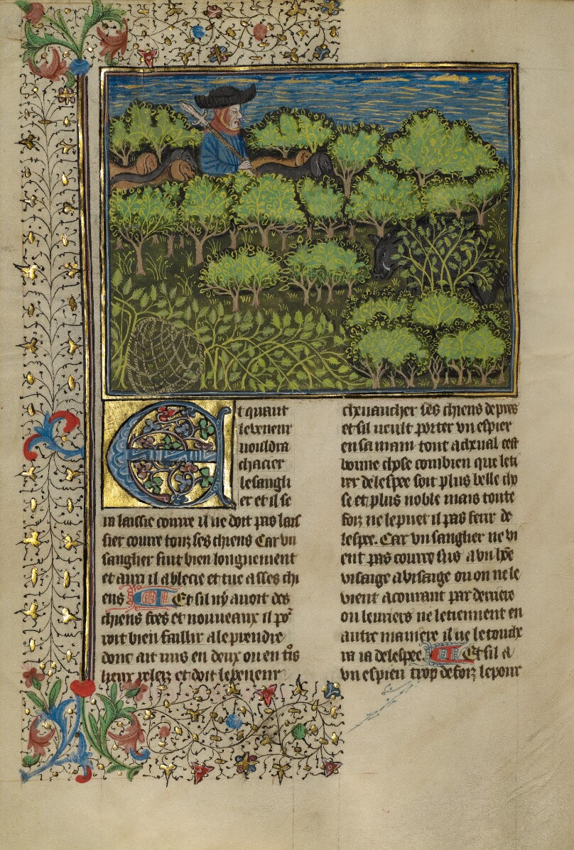 A Hunter and Dogs Pursuing a Wild Boar