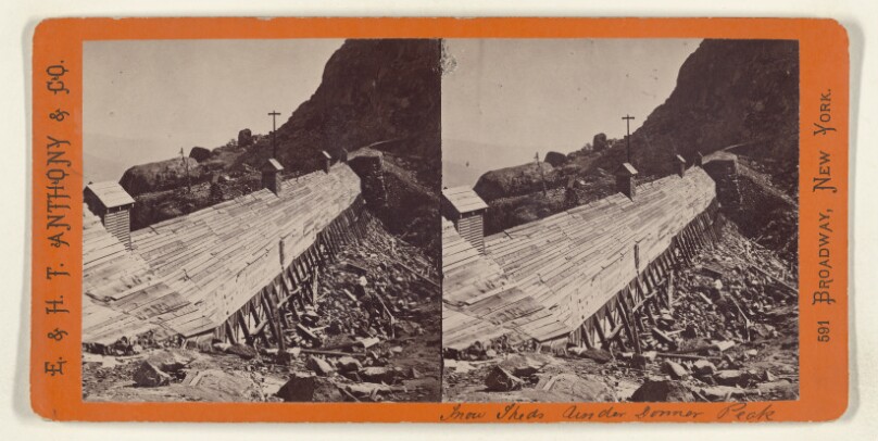 Exterior View of Snow Sheds under Donner Peak. [Pacific R.R.]
