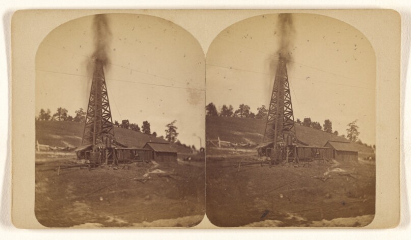 Lady Hunter Well. Flowing 100 feet high. [Oil City, Pennsylvania]