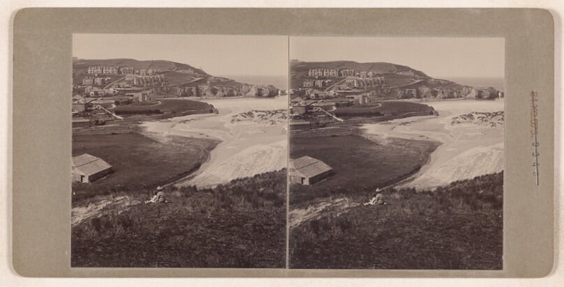 [Vista of a seaside town] (recto); [View of unidentified town, sign of "Sloop Inn" visible on wall] (verso)