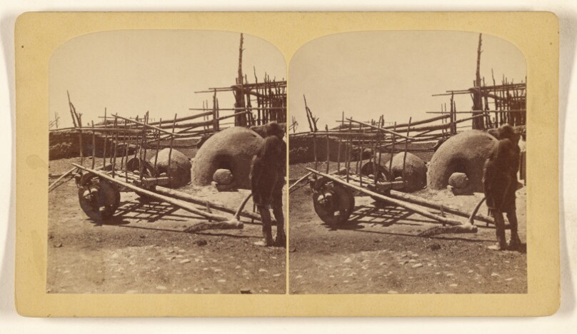 Cart, Plow and Bake Ovens Of the Pueblo Indians, Taos, New Mexico...