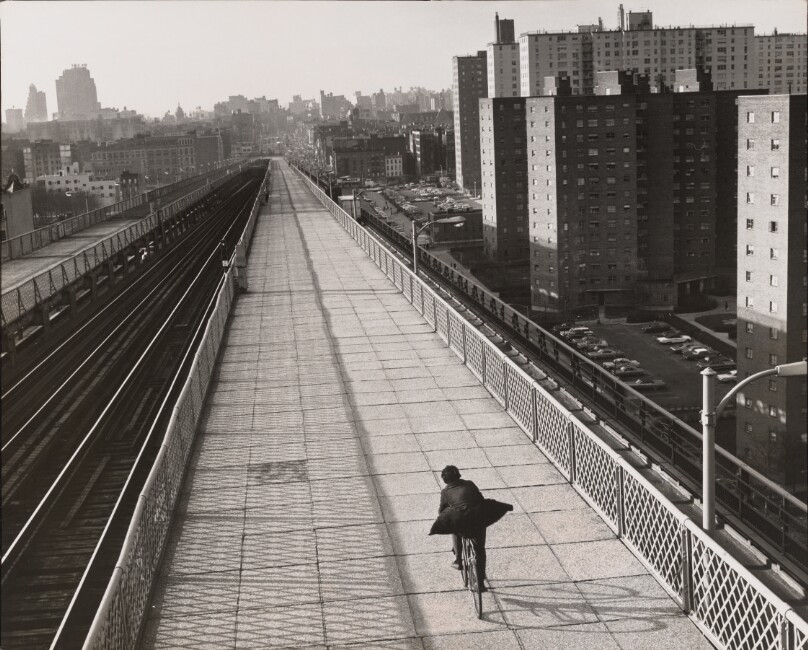 Boy on Bike Crossing Williamsburg Bridge, New York