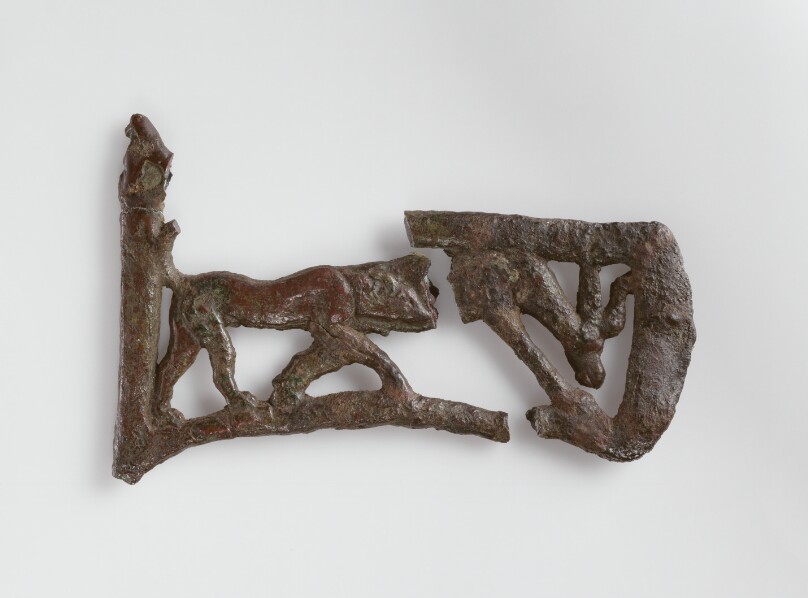 Two fragments of an Appliqué depicting a hound attacking a stag