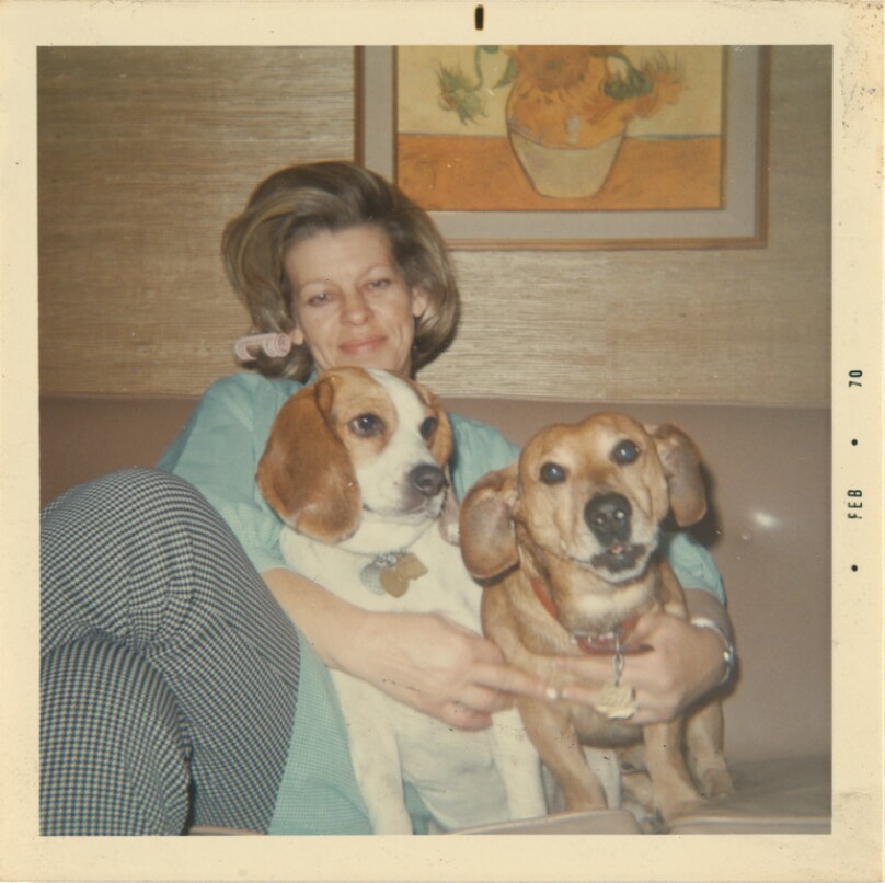[Woman and two dogs]
