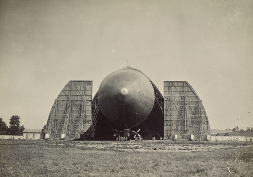 [Blimp coming out of hanger]