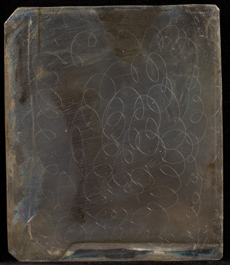 [Daguerreotype Plate with Etched Line Doodles]