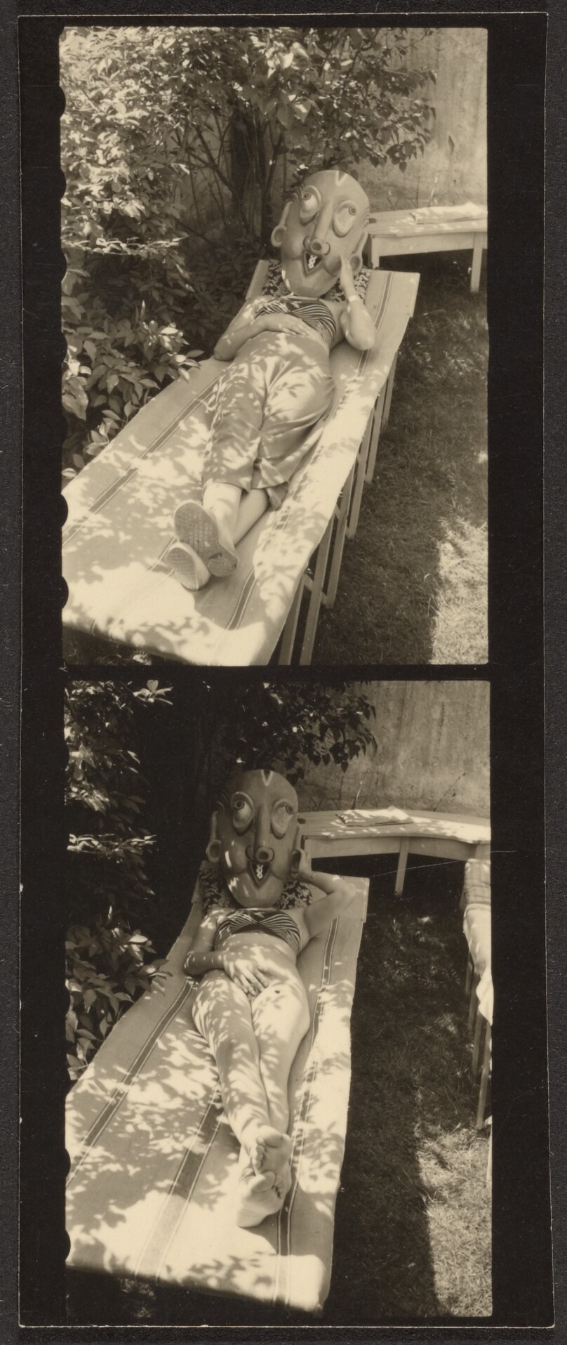 [Contact print-strip from two 37mm negatives: female with large mask]