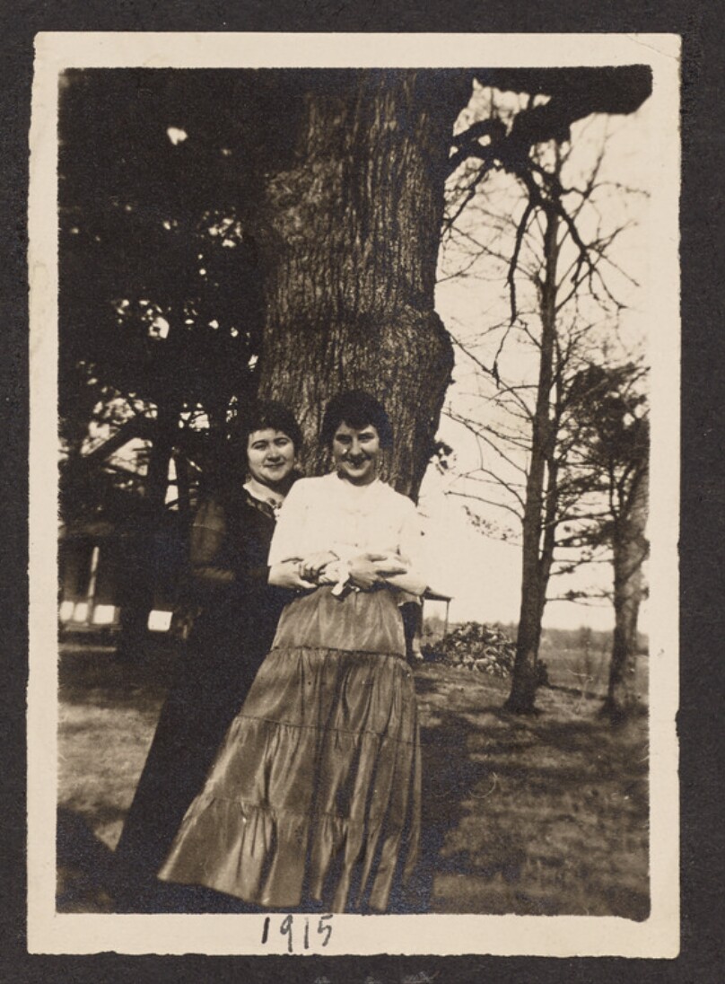 [Women posing in front of a tree]