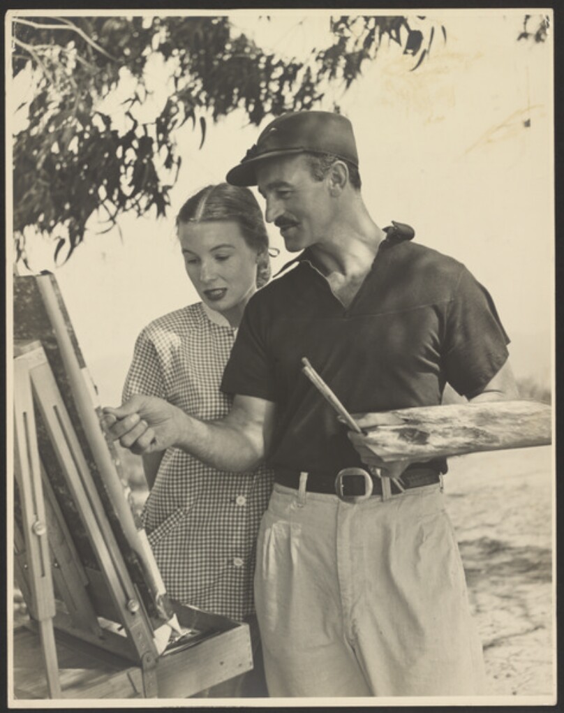 Man Painting with Girl Watching