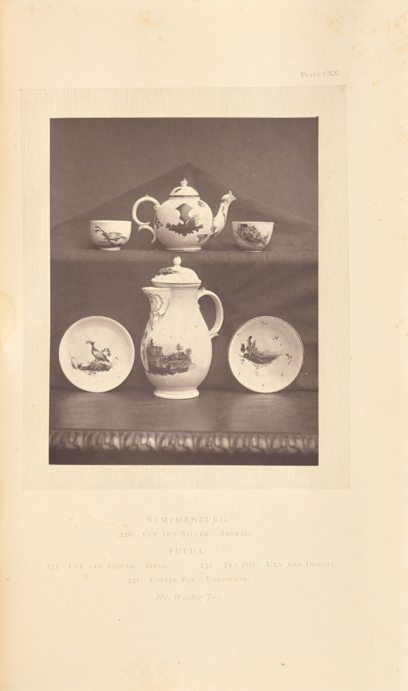 [Coffee pot, tea pot, cups, and saucers]