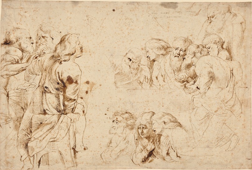 Three Groups of Apostles in a Last Supper (recto); Three Sketches for Medea and Her Children (verso)