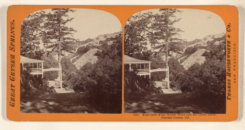 First view of the Geyser Hotel and the Canon below, Sonoma County, Cal.