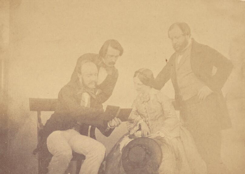 [Group portrait of Robert Simson, George E.W. Couper, Mrs. Elizabeth Hutchinson Banks, and Major John Sherbrooke Banks, Lucknow]