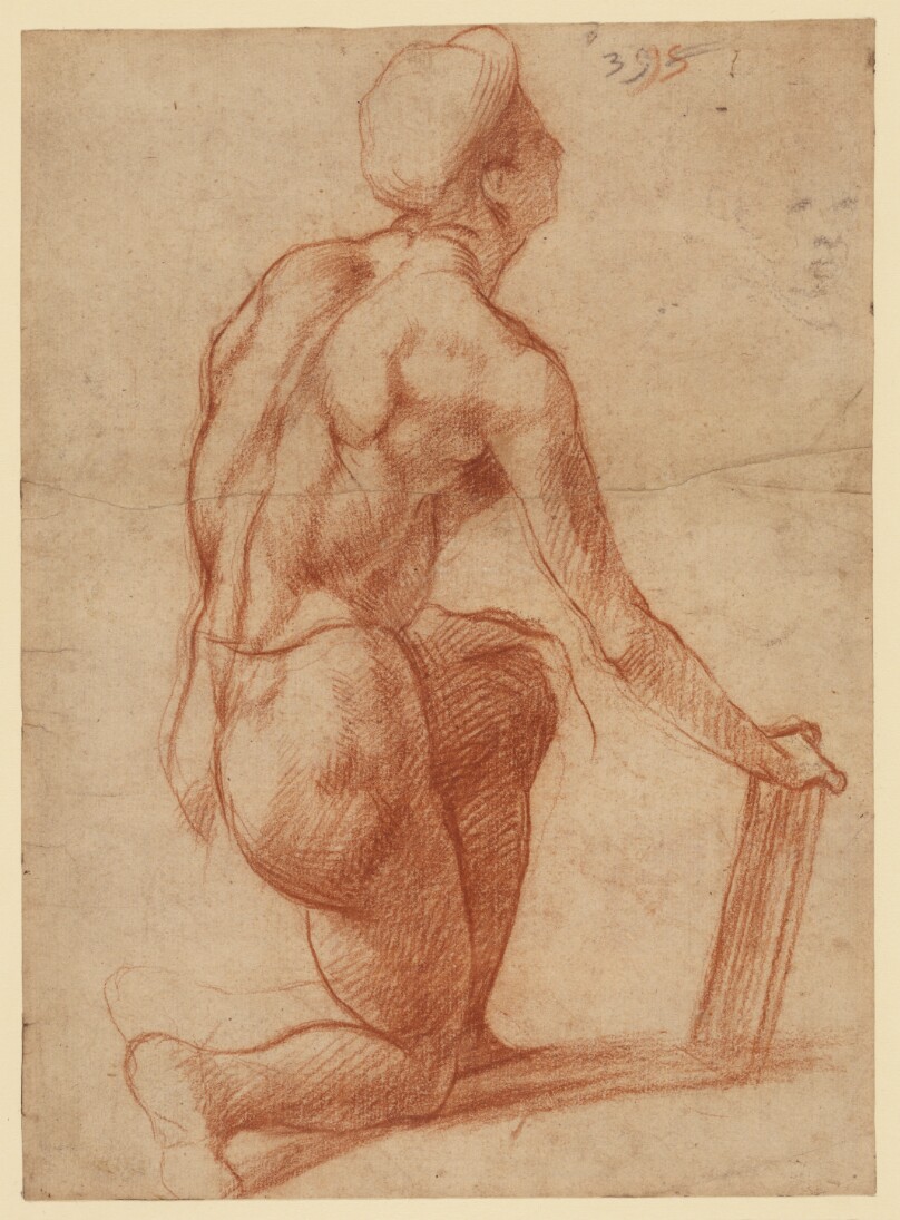 Study of a Kneeling Figure with a Sketch of a Face (recto); Figure Study and Face (verso)