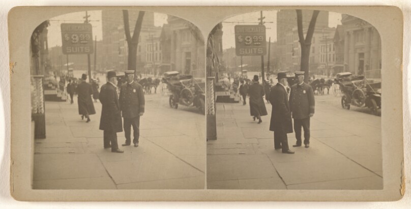[Captain Patrick H. Mahar, commander of the fifth police precinct of Albany, New York, conversing with a man on the street]