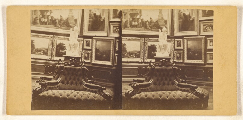 [Close-up view of circular couch in the private residence art gallery]