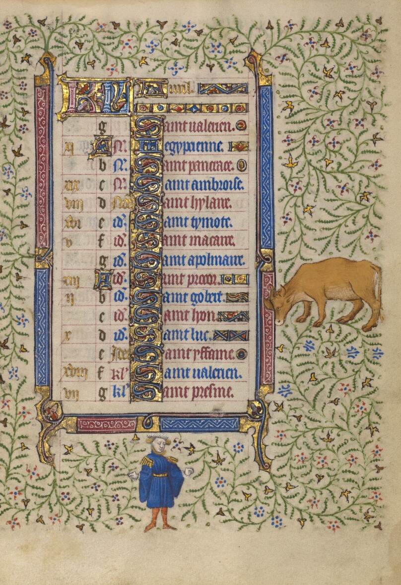 Calendar Page for April; Picking Flowers; Taurus
