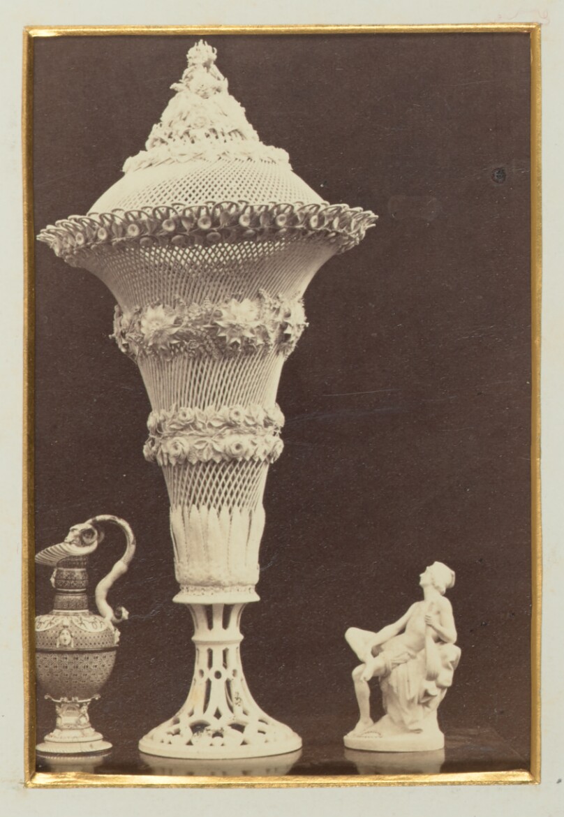 [Large vase, amphora, and mythic figurine]