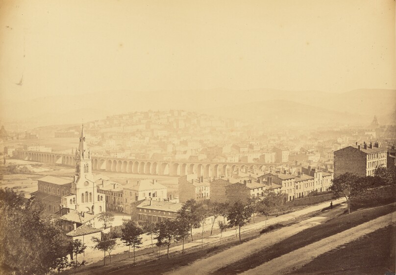 Vue de Saint-Étienne et du Viaduc de Montaud (Ligne de Saint-Étienne au Puy)