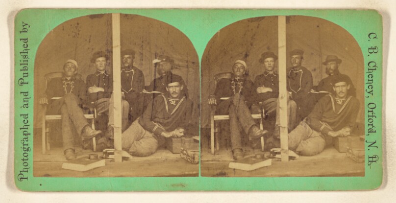 [Group of five men, possibly soldiers, perhaps at Orford, N.H.]