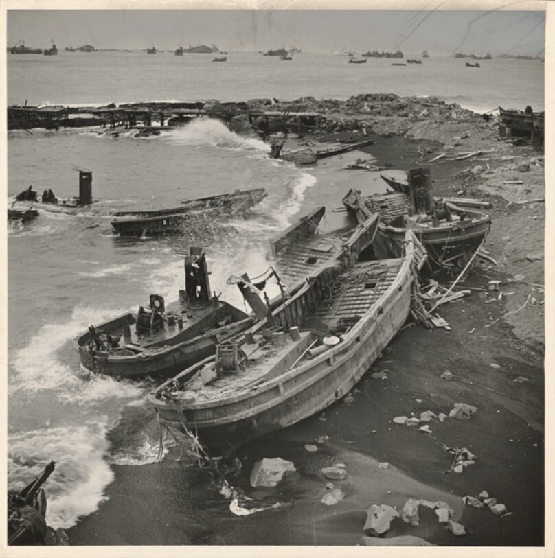 Battle of Iwo Jima: Boat showing damage done by Japanese craft
