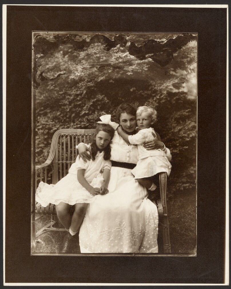 [Mrs. Marie Muchová with Children, Jaroslava and Jirí, at Zbiroh, Bohemia]