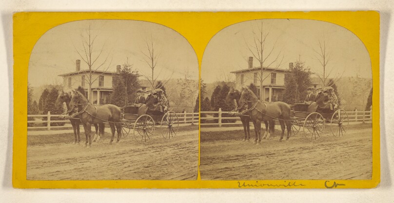 [Two couples in double-horse drawn carriage, Unionville, Connecticut]