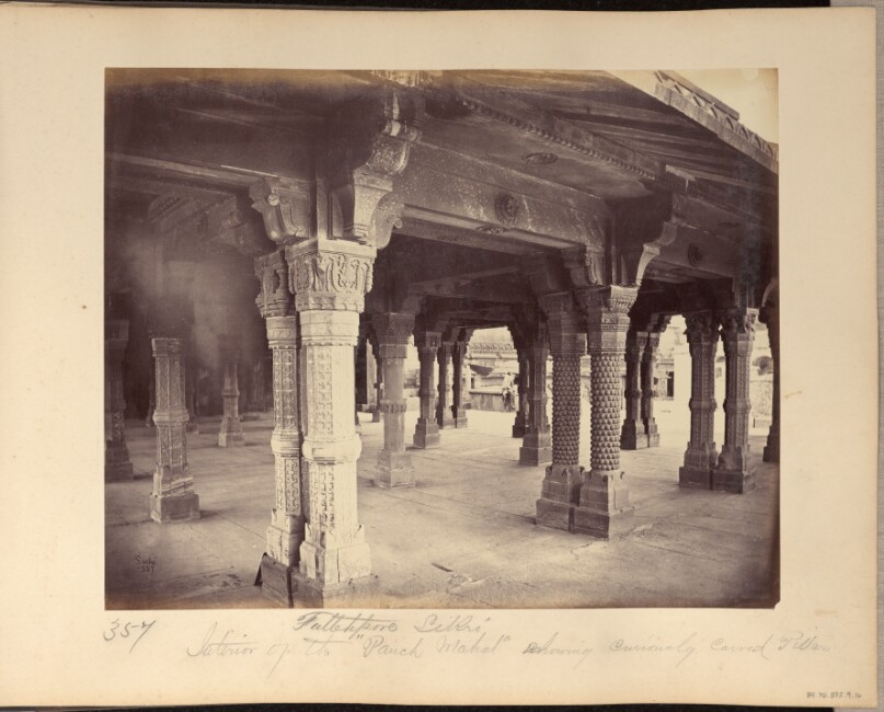 Futtehpore Sikri. Interior of the "Panch Mahal" Showing Curiously Carved Pillars