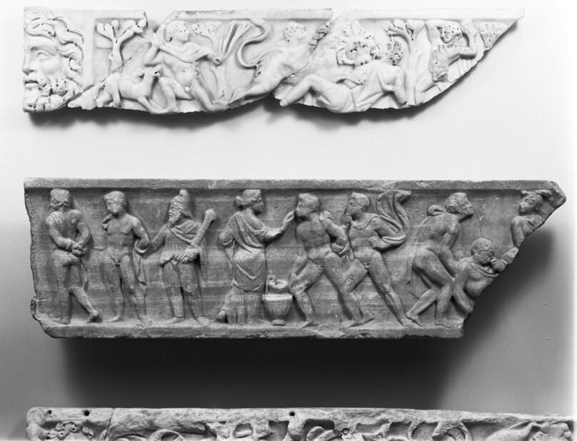 Fragment of a Sarcophagus Lid with Iphigenia in Tauris